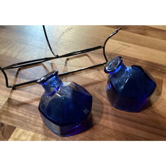 Hummingbird Feeder Par-A-Sol Parasol Bouquet Hand Blown Glass 2 Blue Vintage - Picture 8 of 10